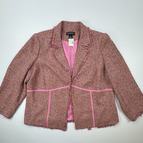Lane Bryant 24 Pink Tweed Fringe Blazer Jacket Lined NWT Multicolor Career - Picture 2 of 11